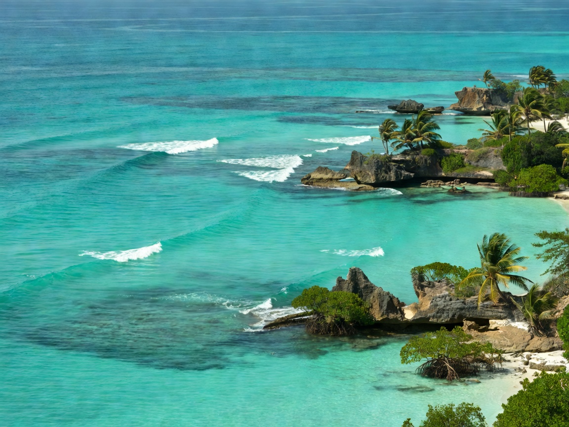 Turquoise ocean surrounding Pemba Island coast